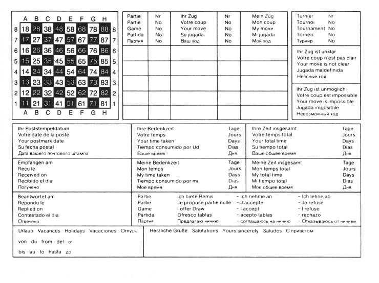 Exemple d'une carte de jeu d'échecs par correspondance